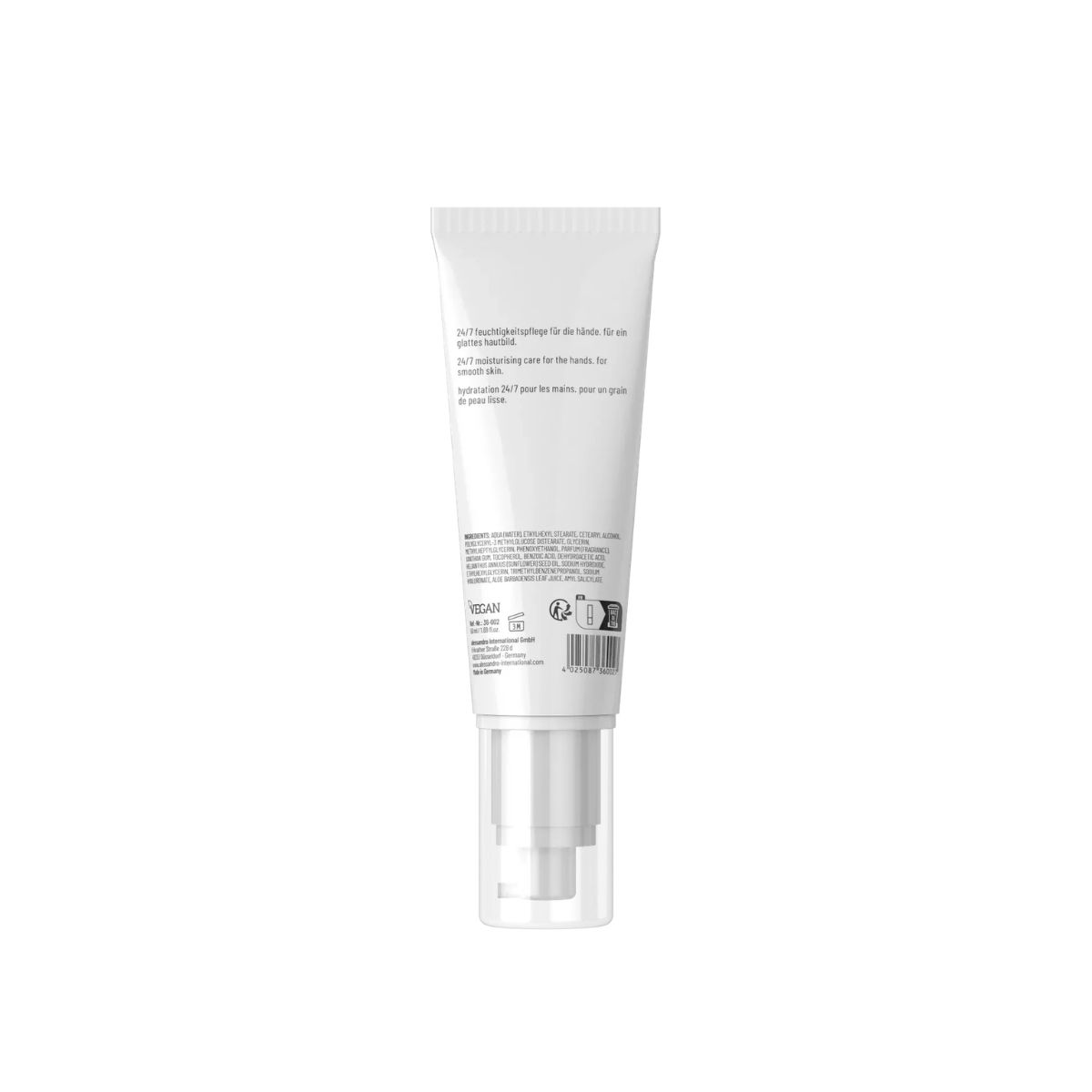 Крем за ръце Alessandro Hyaluron Hydro Intense, заден изглед на тубата