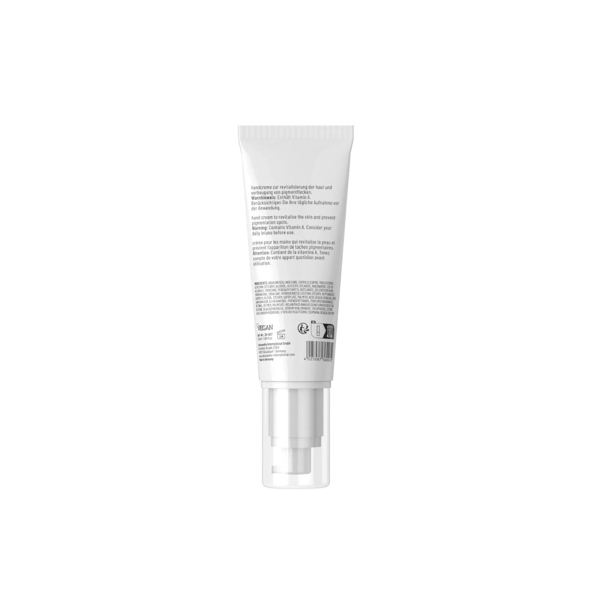Крем за ръце Alessandro Retinol Slow Aging, заден изглед на тубата