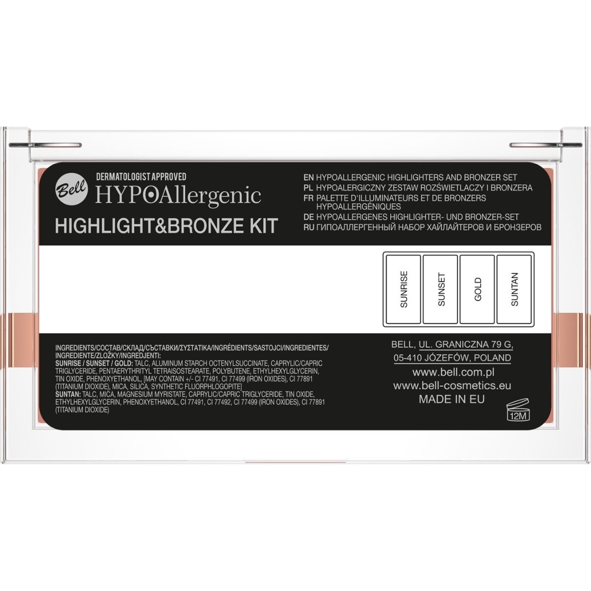 Bell HYPOAllergenic Палитра хайлайтър и бронзант за лице